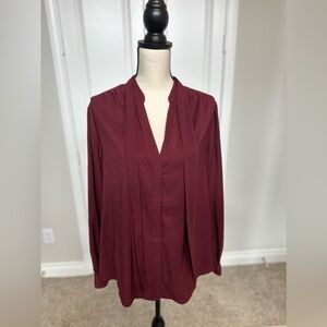 Express Relaxed Portofino Button-Up Long Sleeve Blouse Maroon